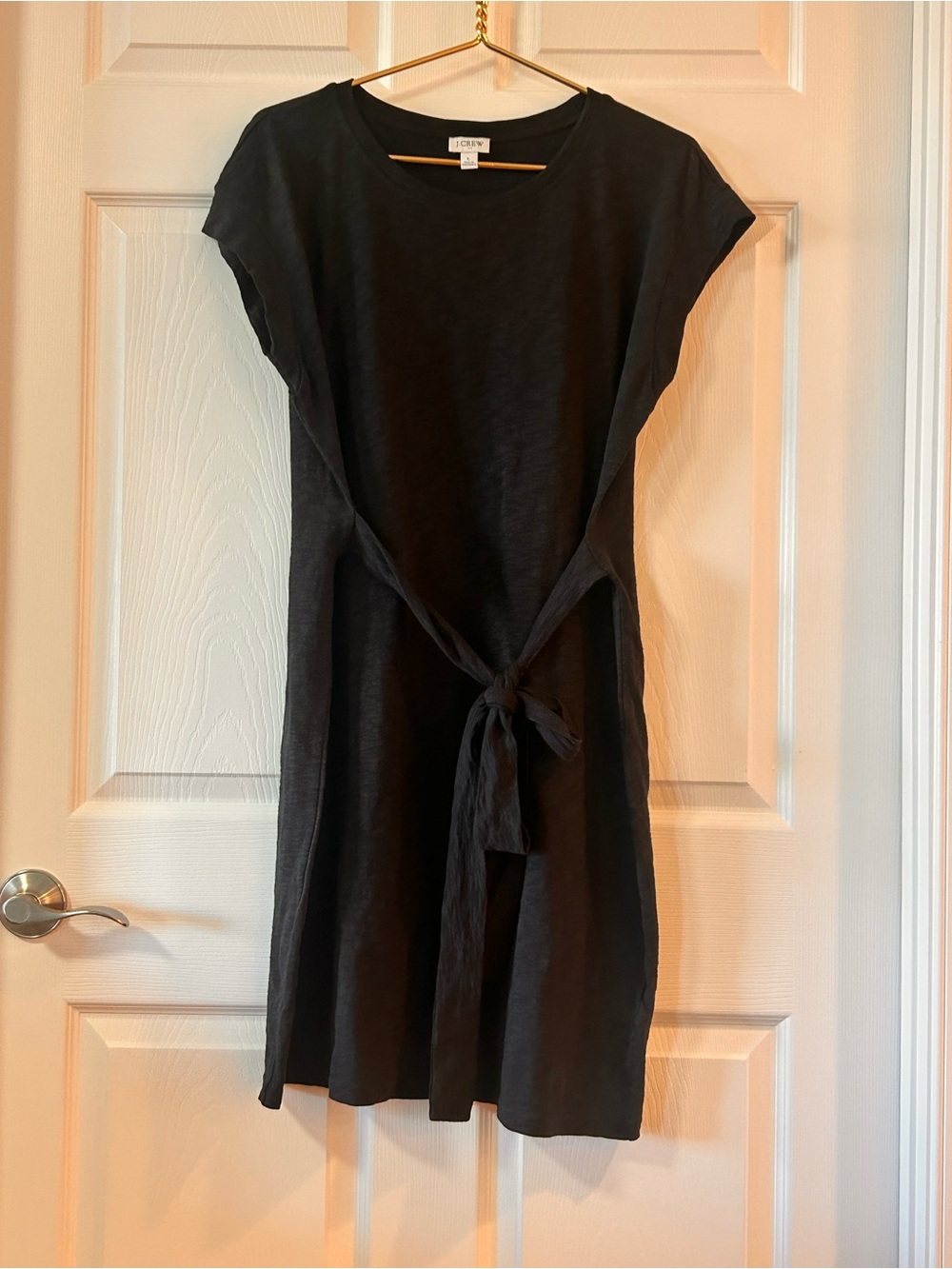 NWOT J. Crew Black Cap-Sleeve Tie-Waist Dress
